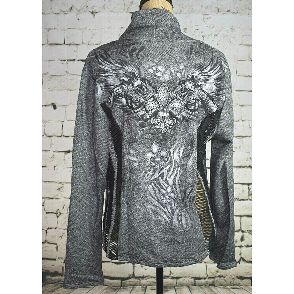 NEW NWT Vocal Women's Gray Zipper Front Detailed Rhinestone Jacket Large L
